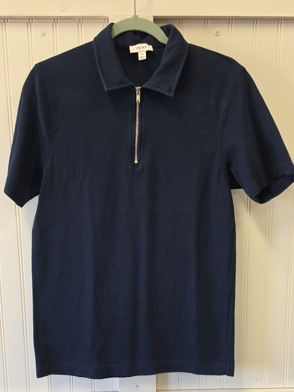 Reiss Men’s Navy Blue Caymen Short Sleeve Zipper Polo Shirt Size M
